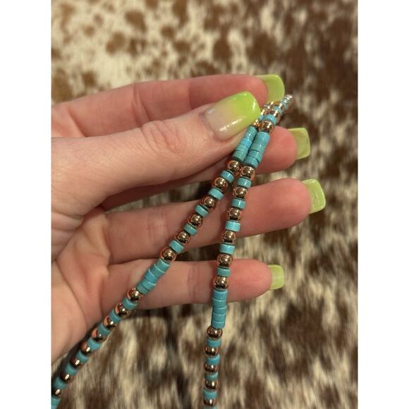 Native American 5mm Copper Navajo Pearl Blue Turquoise HEISHI Necklace 18” - Picture 10 of 10